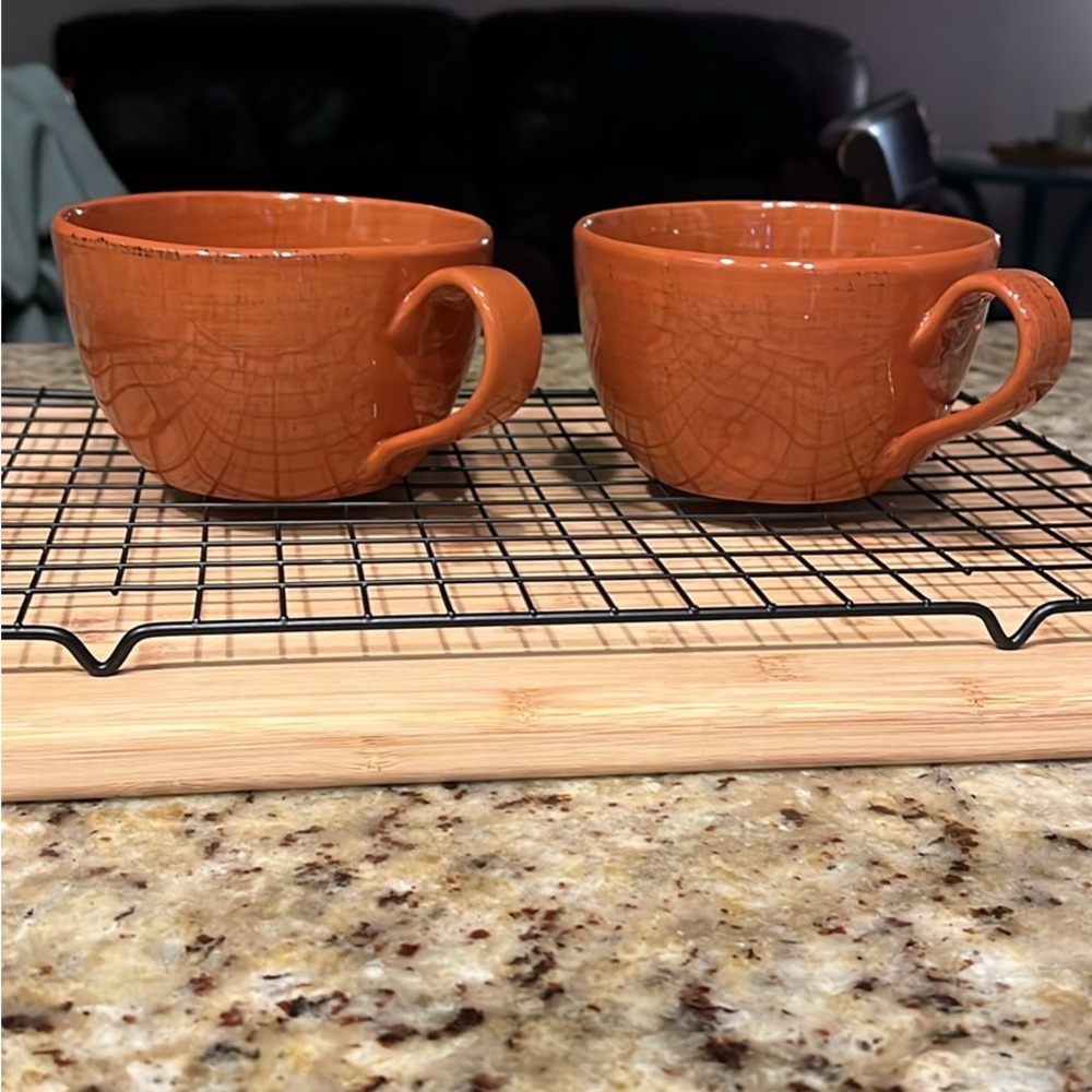 Set of 2 Pier1 Oversized Orange Ceramic Mugs